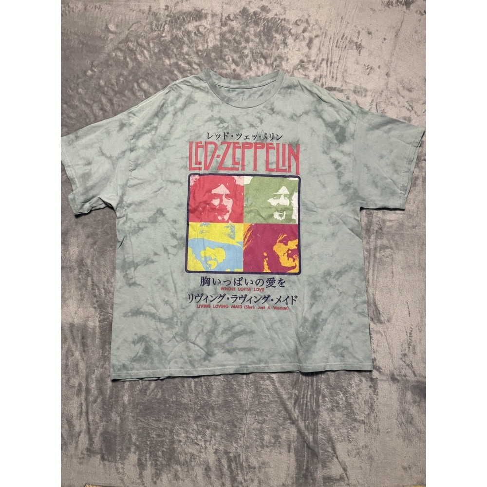 LIFE Led Zeppelin Graphic Tee Women Large Blue Tie Dye Japanese Text Band Shirt